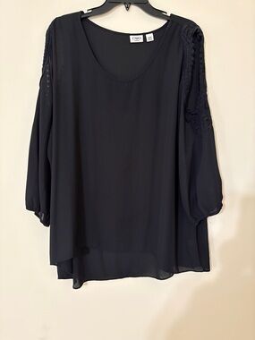 Cato Black Crochet-Trim Long Sleeve Tunic